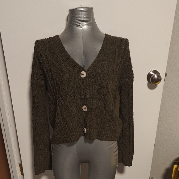 Pink Rose Dark Green Button-Up Cardigan - Picture 1 of 5